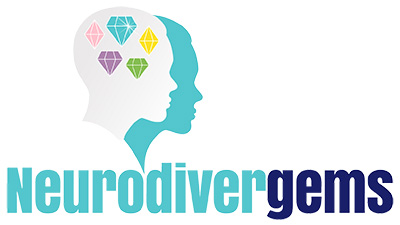 logo for Neurodivergems featuring colorful gem shapes in a head silhouette representing unique strengths and qualities with emphasis on neurodiversity and celebrating differences ten unique qualities
