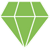 green diamond icon representing value and quality in a design context featuring sharp edges and a modern look related to one